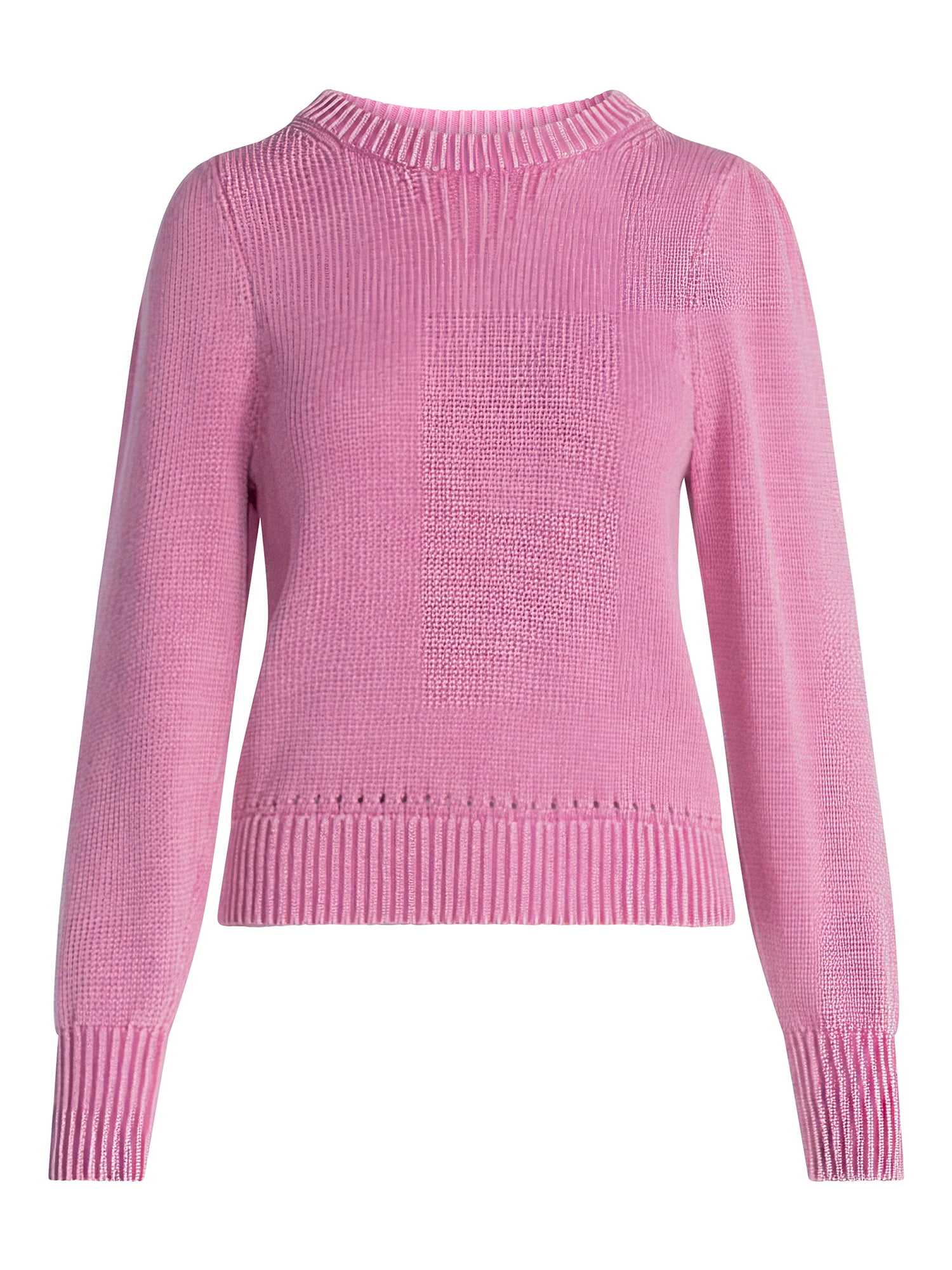 Scoop Women’s Acid Wash Cotton Sweater with Long Puff Sleeves, Midweight, Sizes XS-XXL