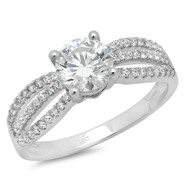 1.27 ct Brilliant Round Cut Real Genuine Natural Diamond SI1-SI2 G-H 18K White Gold Promise Wedding Statement Engagement Designer Ring W/ Crystal side stones size 3.5