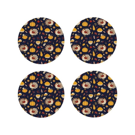 

Honeii Turkey And Autumn Print Leather Coaster Set of 4 Ideal for Safeguarding Your Furniture from Drinks Spills and Effortless Cleanup-Round Shape
