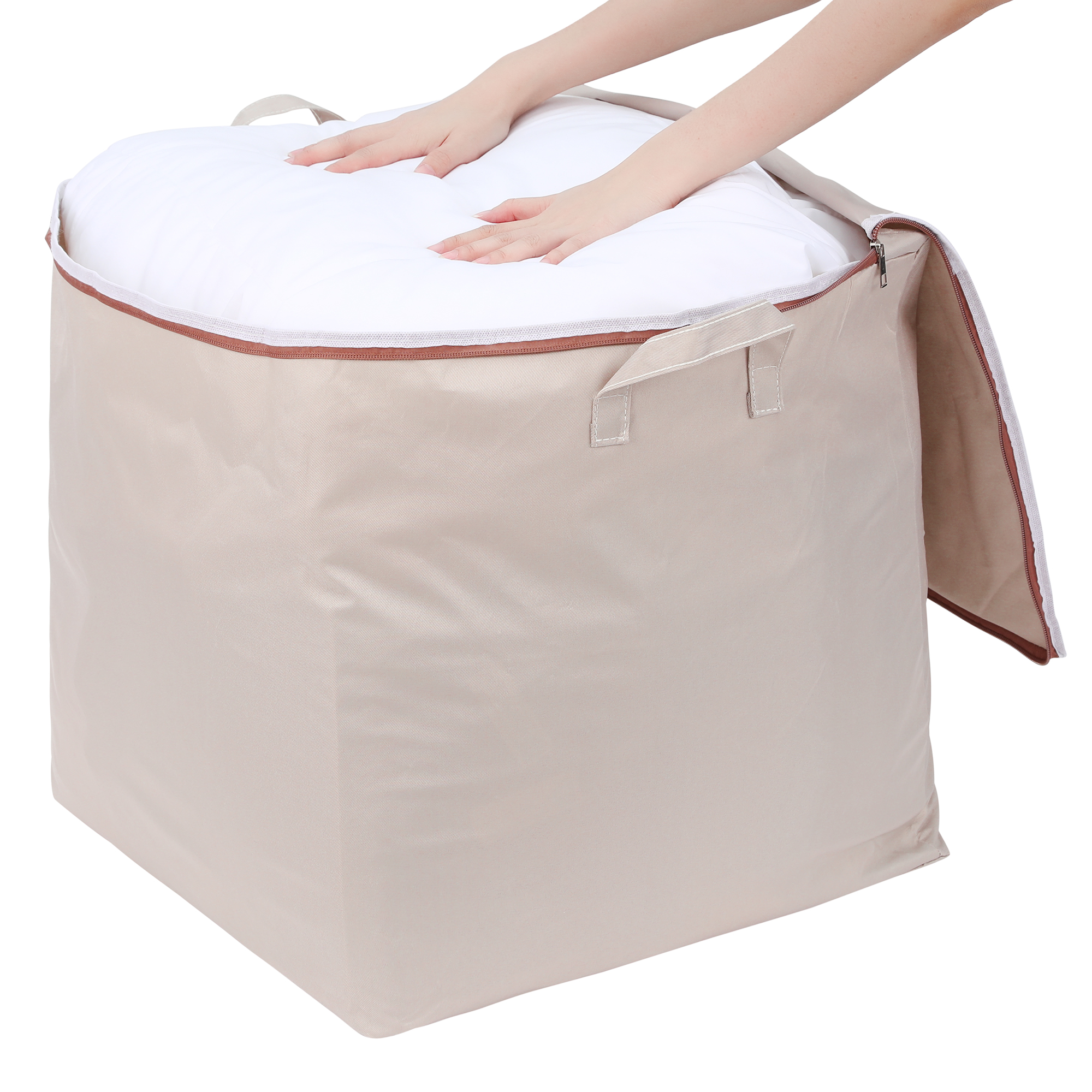 Unique Bargains Foldable Storage Bags w Handles for Closet Organizers Kakhi 19x19x19in