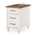 thumbnail image 1 of Wampat End Table with Charging Station, Side Table with Storage Drawer and Cabinet,2 Power outlets & 2 USB Ports for Living Room, Oak White, 1 of 8