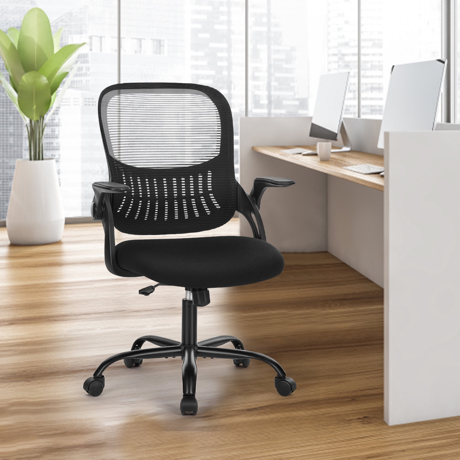 JOINSUN Office Chair with Adjustable and Flip-up Armrest, Ergonomic Mesh Desk Chair with Lumbar Support, Black