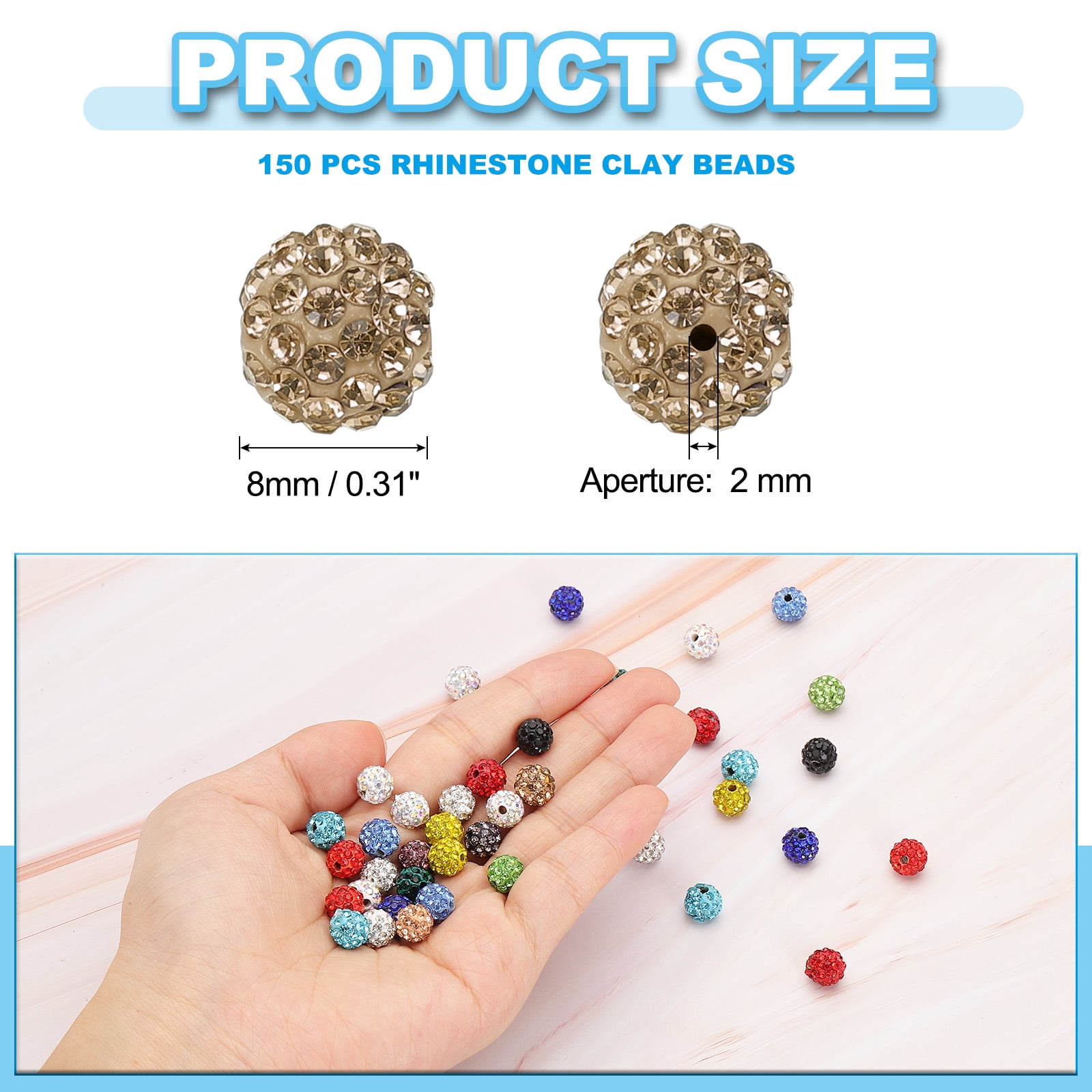 Uxcell Rhinestone Beads, Clay Rhinestone Beads Disco Ball Beads Diamond Spacer Beads Crystal Sparkle Shiny Round 150Pcs Crystal Yellow 8mm