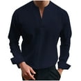 thumbnail image 2 of Blusas y camisas de manga larga con cuello en V para hombre, blusa informal de manga larga lisa con cuello en V, blusa de poliéster para hombre, 2 of 8