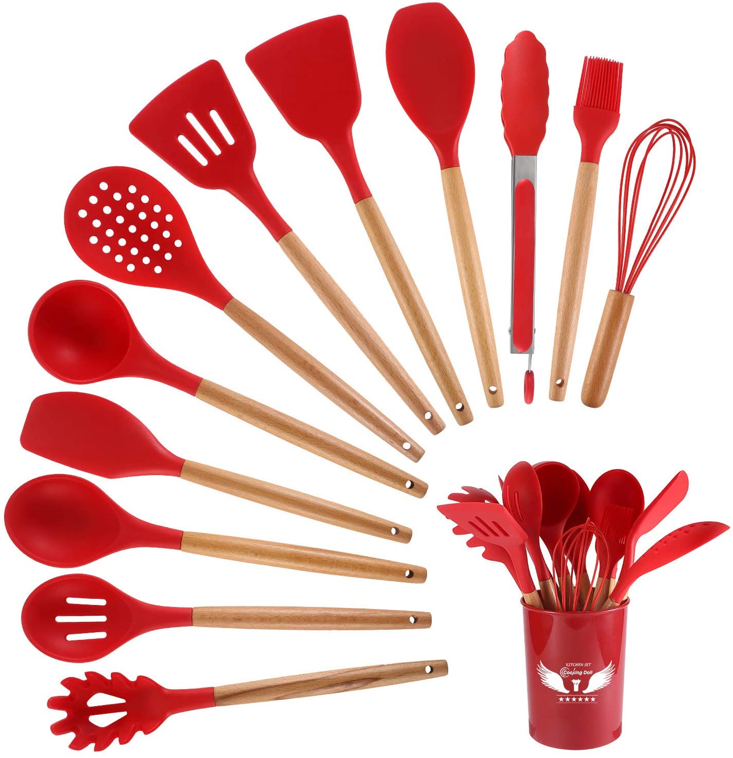 red silicone kitchen utensils set