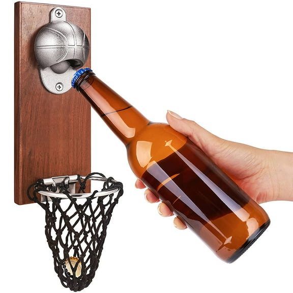 Bottle Opener Wall Mounted Magnetic Basketball Bottle Opener with Cap Catcher Collector Personalized Beer Bottle Opener Stainless Steel Vintage Bottle Opener for Home Kitchen Gift