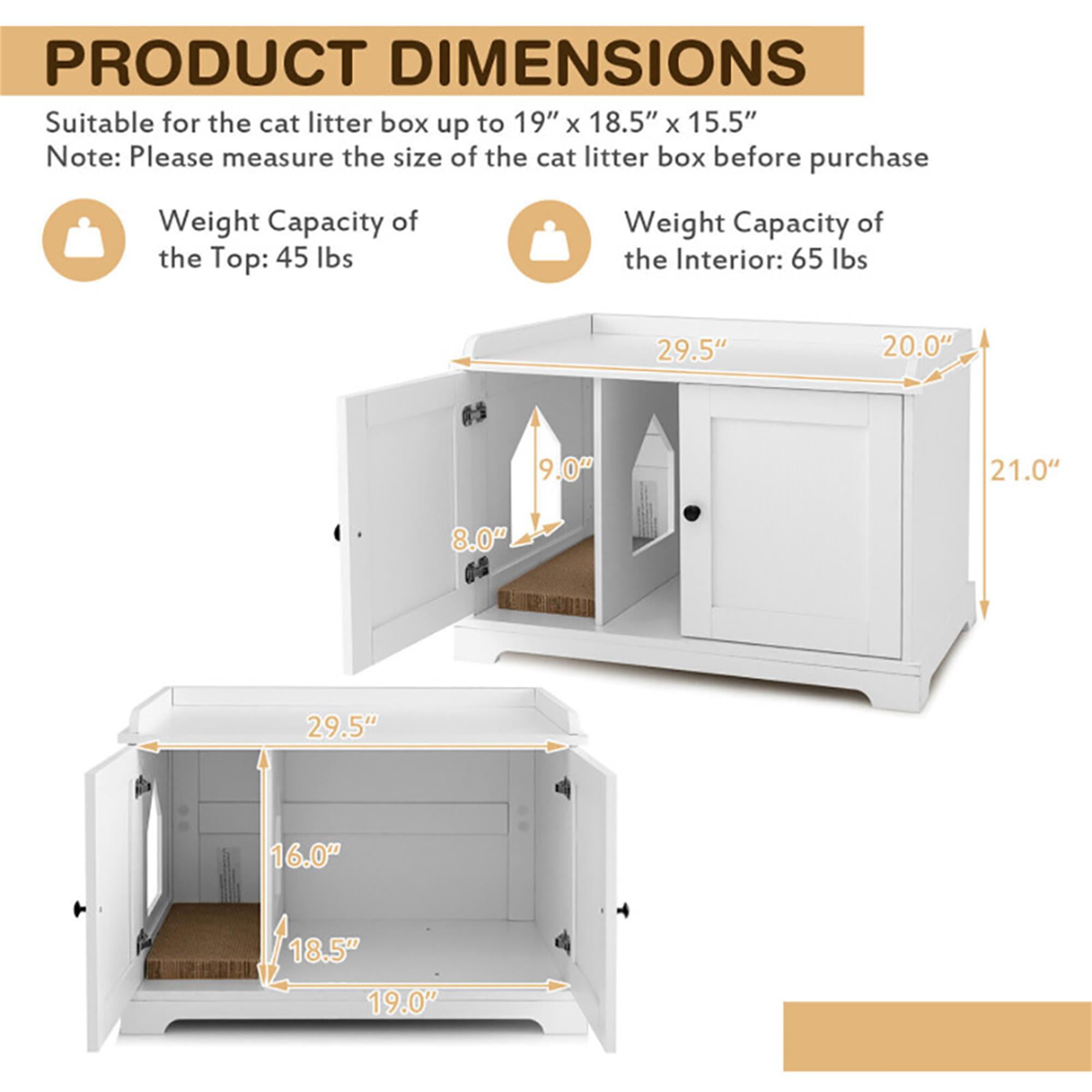 Kadyn 29" Wooden Cat House with Scratching Pad and Adjustable Divider, Cat Litter Box Furniture Hidden, Cat Washroom Enclosure, White