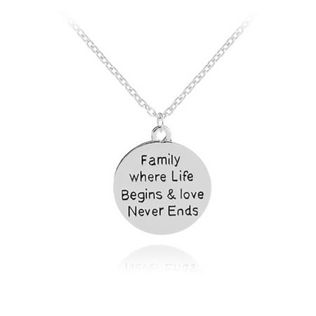 KABOER New Family Necklace Family Where Life Begins Love Never Ends Letter Pendant Best Gifts For Family
