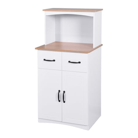 Tcbosik Kitchen Storage Cabinet Sideboard Floor Cupboard with Solid Wood Top Adjustable Shelf and 2 Drawers for Living Room and Hallway White