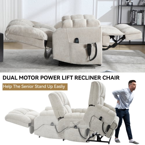 Power Lift Recliner Chair with Heat Massage - Dual Motor 350LB Heavy Duty Electric Recliner, Infinite Position for Elderly, Gifts for Mothers/Fathers, Beige
