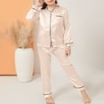 thumbnail image 3 of Owordtank Satin Pajama Set for Women Silk Button Down Long Sleeve Sleepwear Sets Nightwear 2 Piece Lounge Pjs, 3 of 8