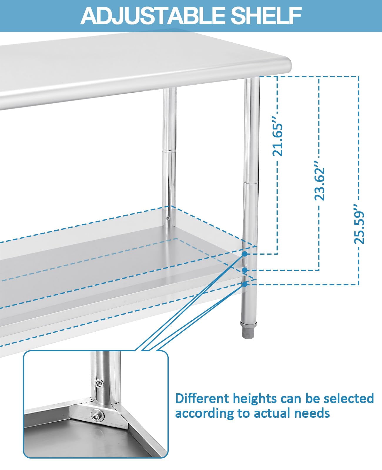 Danolapsi Stainless Steel Table 60" x 24",Kitchen Prep Table,NSF Stainless Steel Metal with Backsplash,Adjustable Undershelf,5 Hooks,Heavy Duty Workbench Workstation Work Table for Restaurant and Home