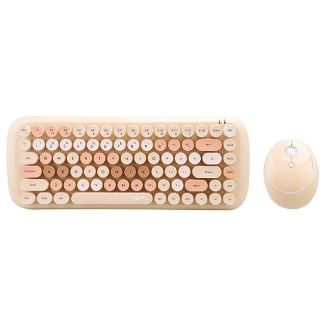 Mofii CANDY Keyboard Mouse Combo 2.4G Wireless Mixed Color 84 Key Mini Keyboard Mouse Set with Circular Punk Key Caps Light Brown