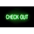 thumbnail image 1 of SpellBrite CHECK OUT LED Sign for Business. 33.7" x 6.3" Green CHECK OUT Sign Has Neon Sign Look With Energy Efficient LED Light Source. Visible from 500+ Feet, 8 Animation Settings., 1 of 4