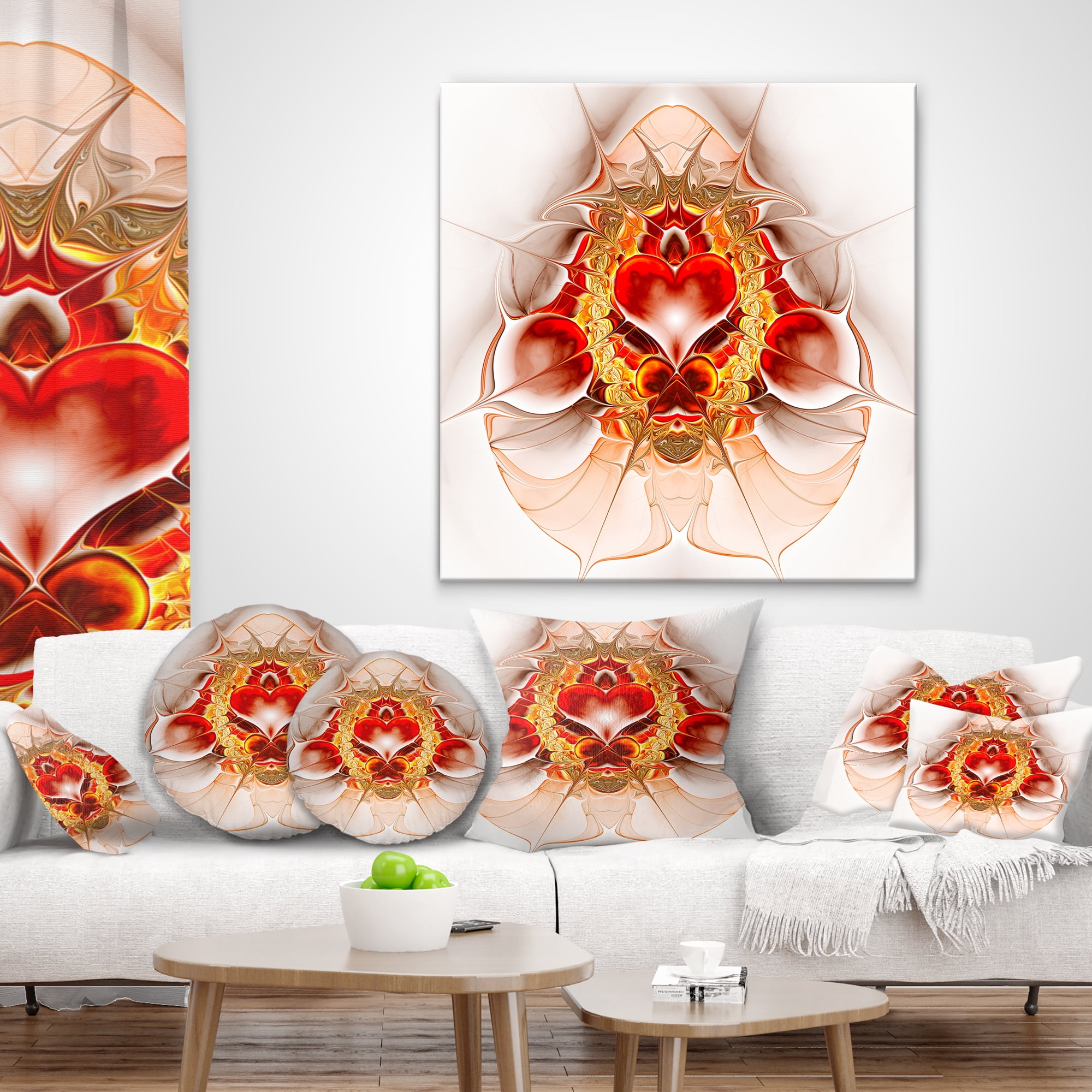 Designart 16" x 16" Abstract Red Fractal Polyester Throw Pillow