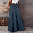 thumbnail image 3 of Women's Maxi Skirt A Line Tiered Long Elastic Waist High Swing Beach, 3 of 9