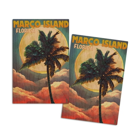 

Marco Island Florida Palms and Moon (4x6 Birch Wood Postcards 2-Pack Stationary Rustic Home Wall Decor)
