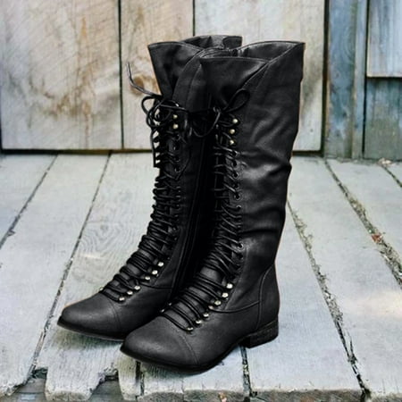 

Ankle Boots Outdoor Women s Classic Round Toe Low-heeled Lace-Up Shoes Western Knight Boots