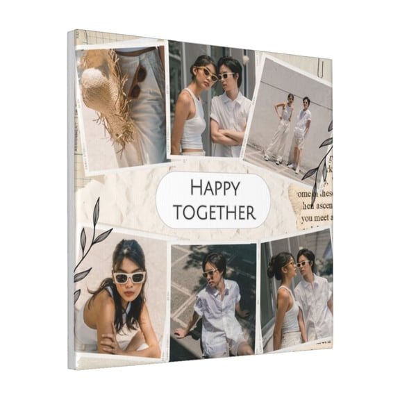 Custom Canvas Prints White Cameria Vintage Line Flower Paper Minimalist Couple Love Personalized Photo Image Collage DIY Framed Kit Wall Art Picture Room Decor 18x18 inch