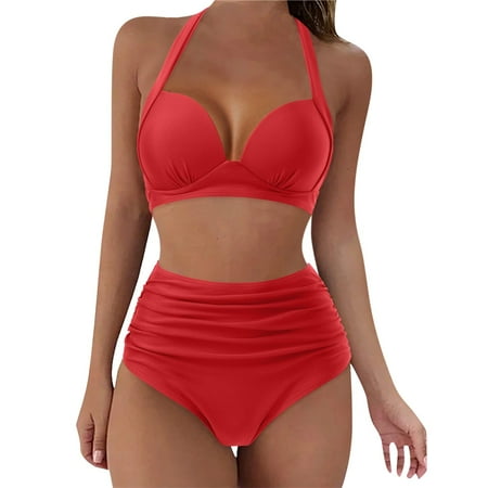 

Padded Solid Swimsuit Sports 2023 New Split Swimsuit Women s Fashion Gather Chest Bikini Padded vacation High Waist Bikinis