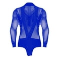 thumbnail image 3 of TSSOE Men Latin Dance Shirt Leotard Deep V Neck Sheer Mesh Jumpsuit Salsa Samba Cha Cha Tango Dance Top Blue XXL, 3 of 7