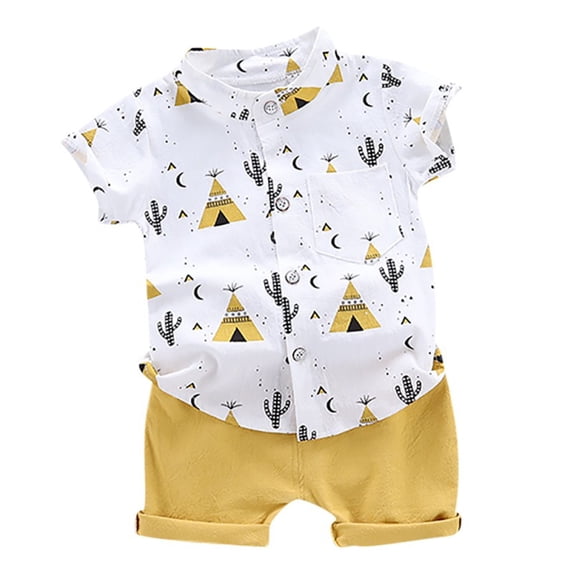 Toddler Baby Boy Summer Clothes Short Sleeve Button Down Shirt Shorts Set Floral Print Casual Outfits