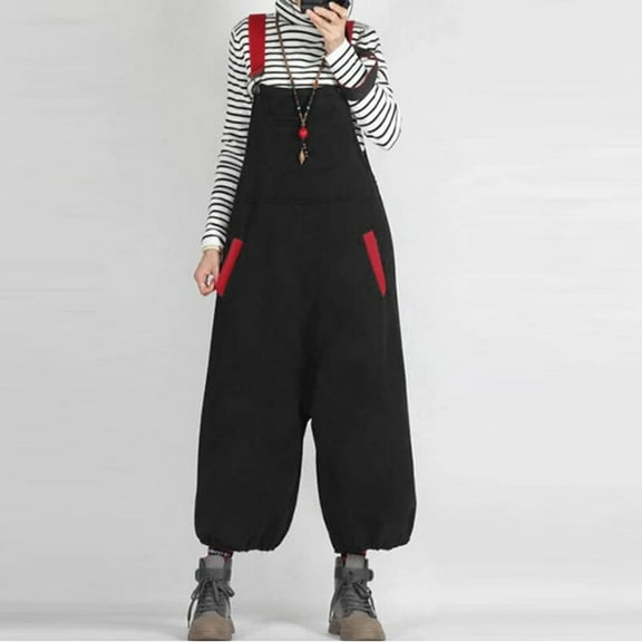 BONIXOOM Bodysuits for Women Pants for Women Geometric Mid Waisted Long Travel Beach Bodysuit Baggy Fit Straight-Leg Standard Black M