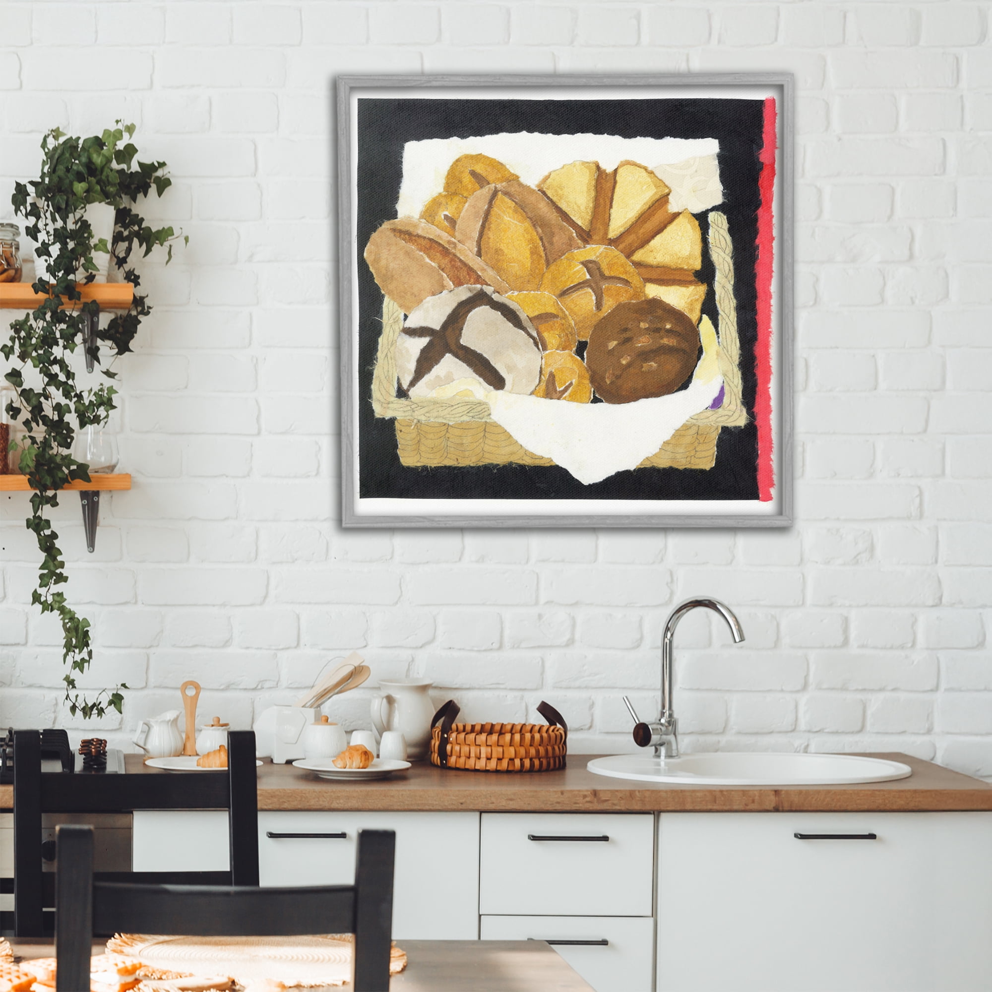 Stupell Industries Bread Box and Stripe Gray Framed Giclee Art, design by Nancy Overton