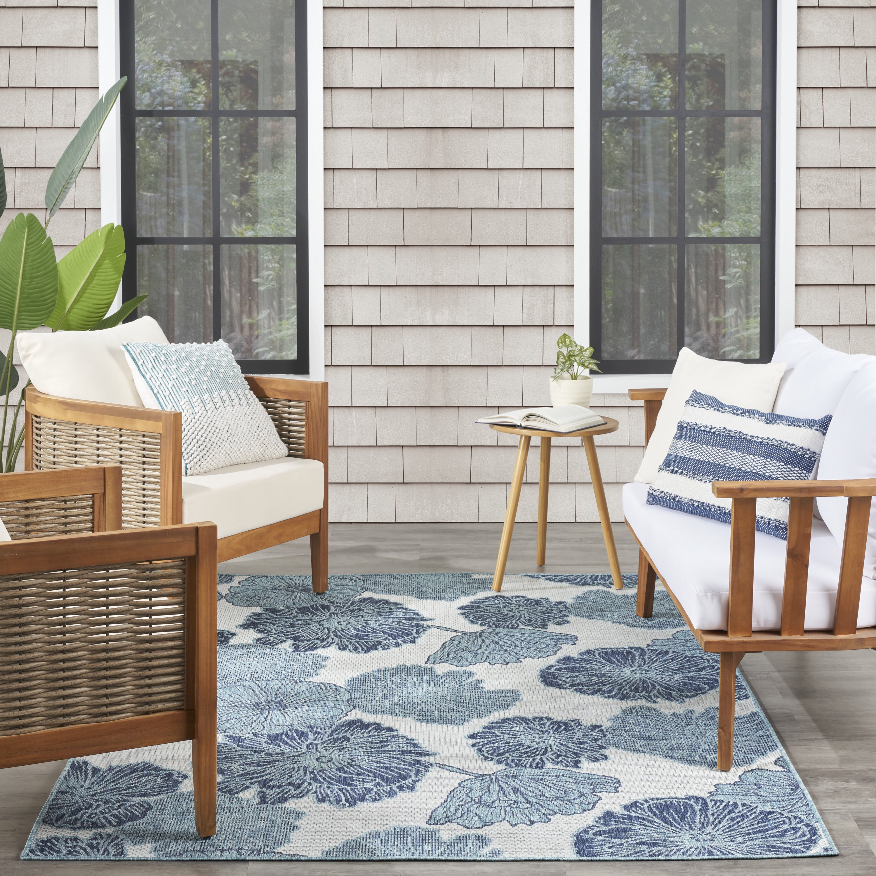 Nourison Garden Oasis Indoor/Outdoor Blue 9' x 12' Area Rug (9x12)