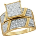 thumbnail image 2 of Solid 10K Yellow Gold His and Hers Real Natural Diamond Trio Three Rings Set Cluster Matching Rings Wedding Band Set 1/3 Carat - ( .36 Cttw ) - Ladies Size 6.5 - Mens Size 9, 2 of 7