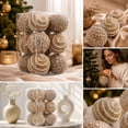 thumbnail image 6 of Champagne Gold Christmas Ball Ornaments, 2.36in 12Pcs Pearl Beaded Glitter Baubles, Shatterproof Foam Hanging Balls, Gold And White Style for Christmas Tree and Festive Decor, 6 of 7