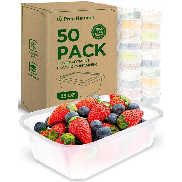 Envases Prep Naturals para preparación de comidas, 50 unidades, 750 ml, sin BPA