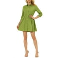 thumbnail image 2 of Vestido de camisa para mujer Inspire Chic de manga 3/4, con botones, mini vestido, color verde pasto, 2 of 6