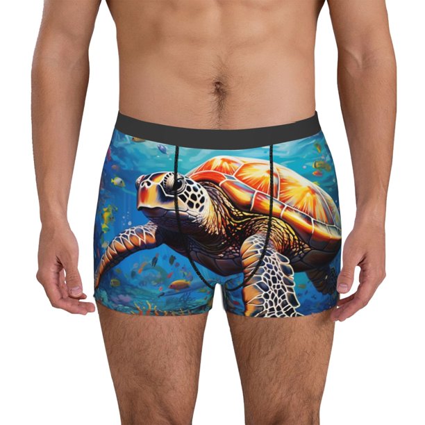 Balery Colorful Underwater Sea Turtle Calzoncillos bóxer para hombre, ropa interior de algodón suave y transpirable con cinturilla de nailon-Medium