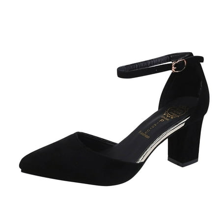 

Womens Sandals Fashion Spring And Summer Women Sandals Thick Heels High Heeled Buckles Metal Pointed Toe Casual Style Women S Sandals Pu Black 37