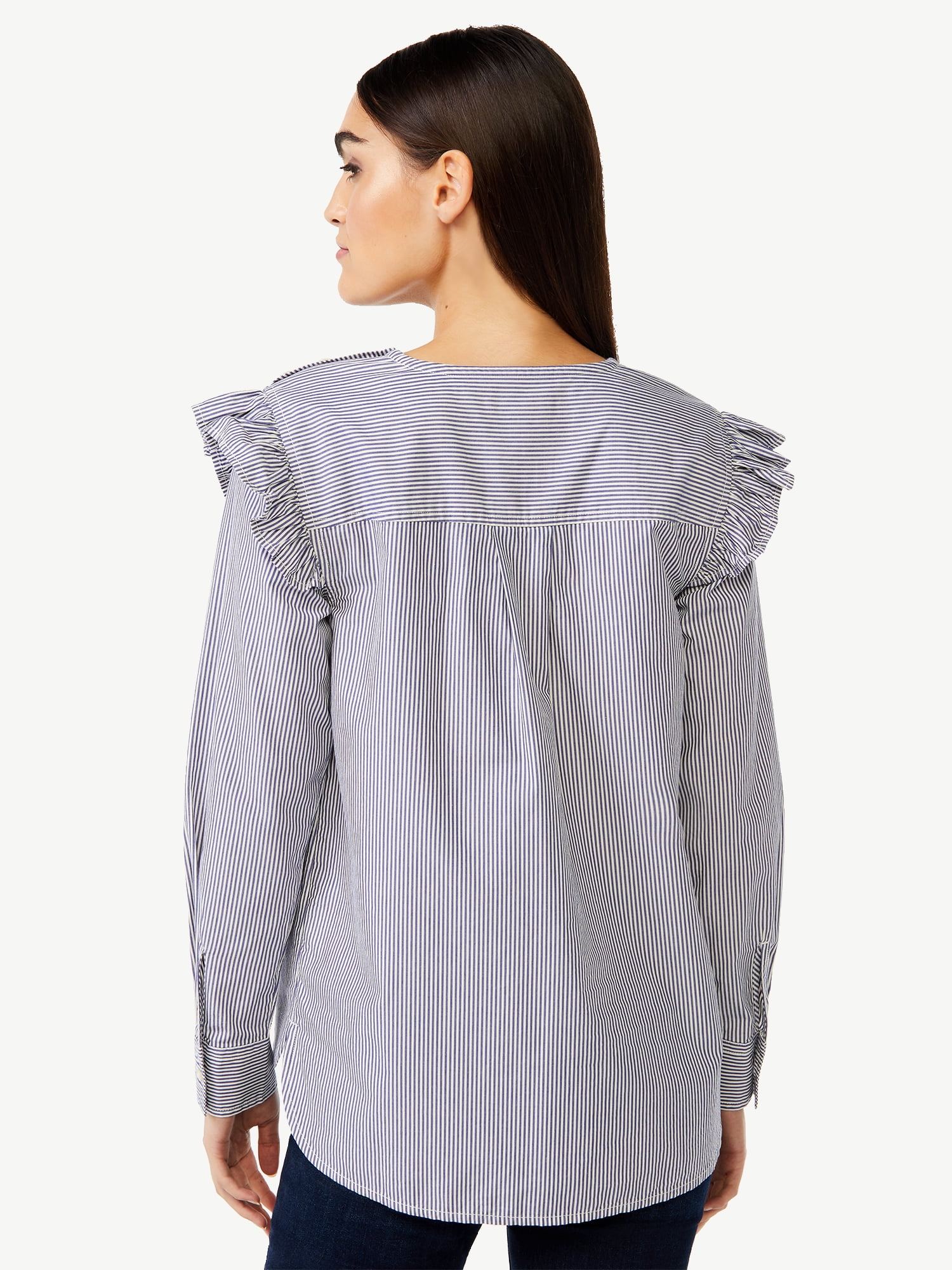 Free Assembly Women's Button Shoulder Blouse with Long Sleeves