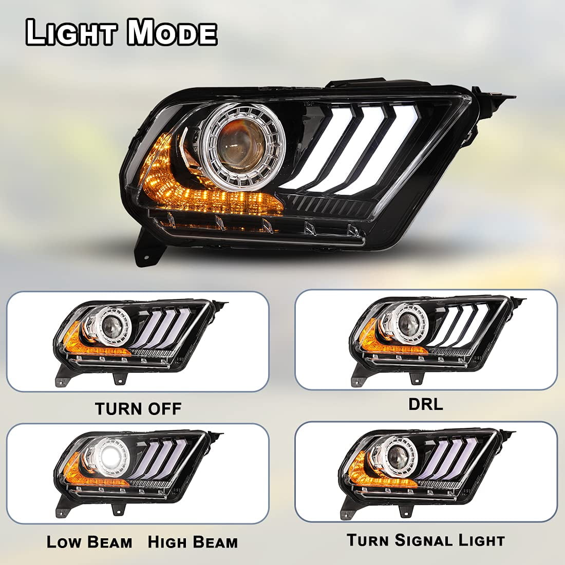 CPW LED Projector Headlights for 2010 2011 2012 Ford Mustang, Sequential Turn Signal Lights Head Lights Assembly Replacement Set(S550 Style LED DRL)