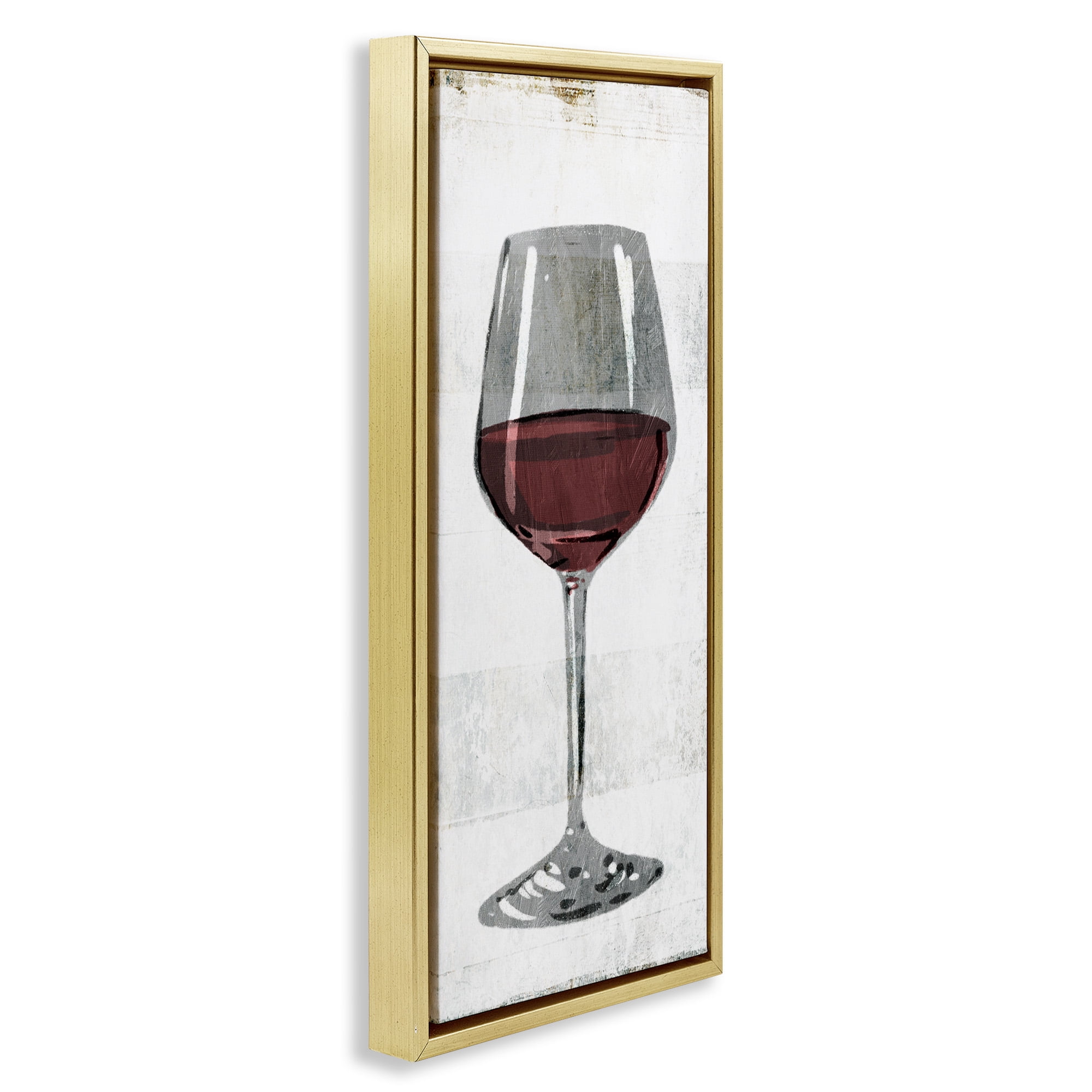 Stupell Industries Rustic Kitchen Red Wine Glass Food & Beverage Painting Gold Floater Framed Canvas Art Print Wall Art, 15 x 31