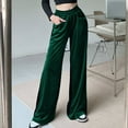 thumbnail image 2 of Women's Velvet Wide Leg Pants High Waist Soft Comfy Palazzo Velour Pants Trousers with Pockets for Fall Winter, 2 of 6