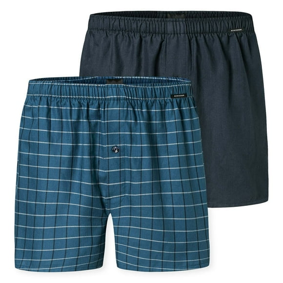 SCHIESSER Calzoncillos bóxer tejidos para hombre, pack de 2 - tela tejida, pantalón, algodón Azul oscuro/gasolina L (Large)