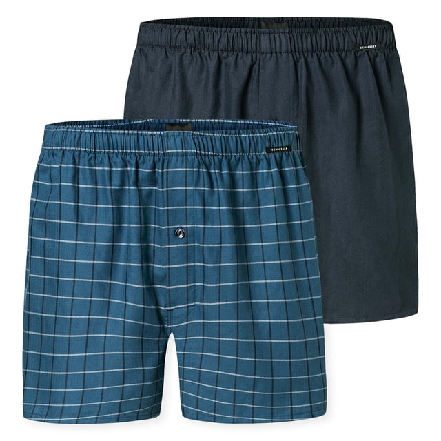 SCHIESSER Calzoncillos bóxer tejidos para hombre, pack de 2 - tela tejida, pantalón, algodón Azul oscuro/gasolina L (Large)