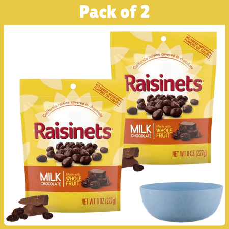 Pack of 2 Raisinets Milk Chocolate Covered Raisins  Gluten-free California Chocolate Raisins Resealable Bag 8.0 oz-With Bowl by Mahad