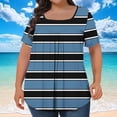 thumbnail image 3 of JTZGDY Women's Plus Size Tops Casual Striped Printed Summer Square Neck Blouses Short Sleeve Ruched Pleated T Shirts Loose Oversized Flowy Beach Tunics Navy XXXXXL, 3 of 6