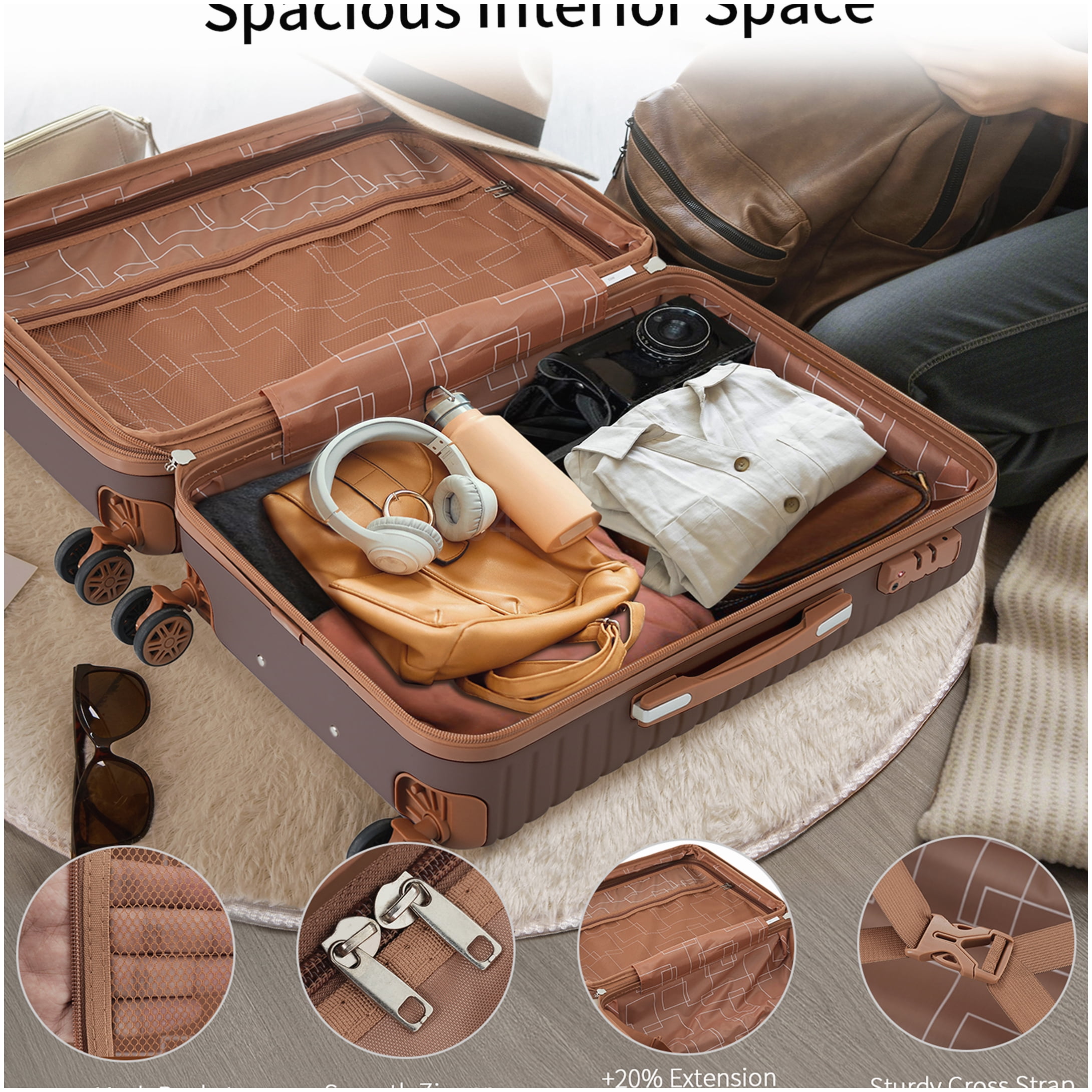 TSA Lock Hardshell Luggage Set with 360° Wheels, Lightweight ABS Suitcases for Carry-On and Check-In