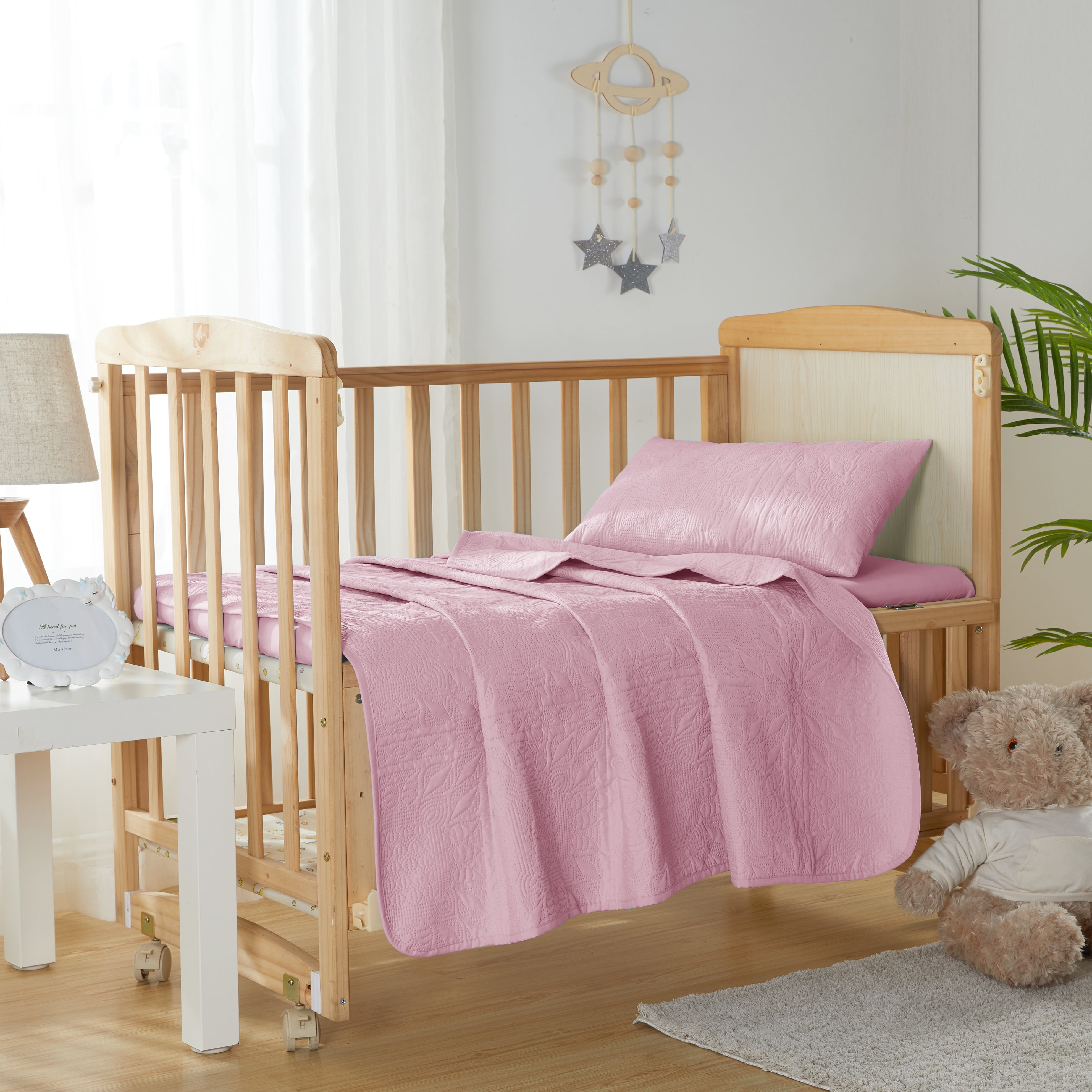 Clara Clark Kids Quilt Set (3pc) Grid Weave, Pink