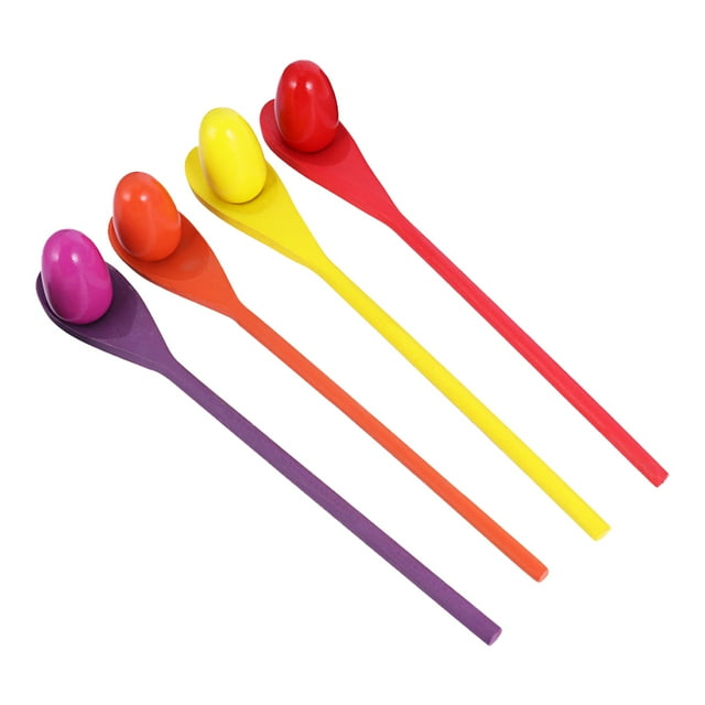 Shisuyan 4 Set Spoon Relay Race Toy Set Wood Relay Race for Kids Backyard Fun