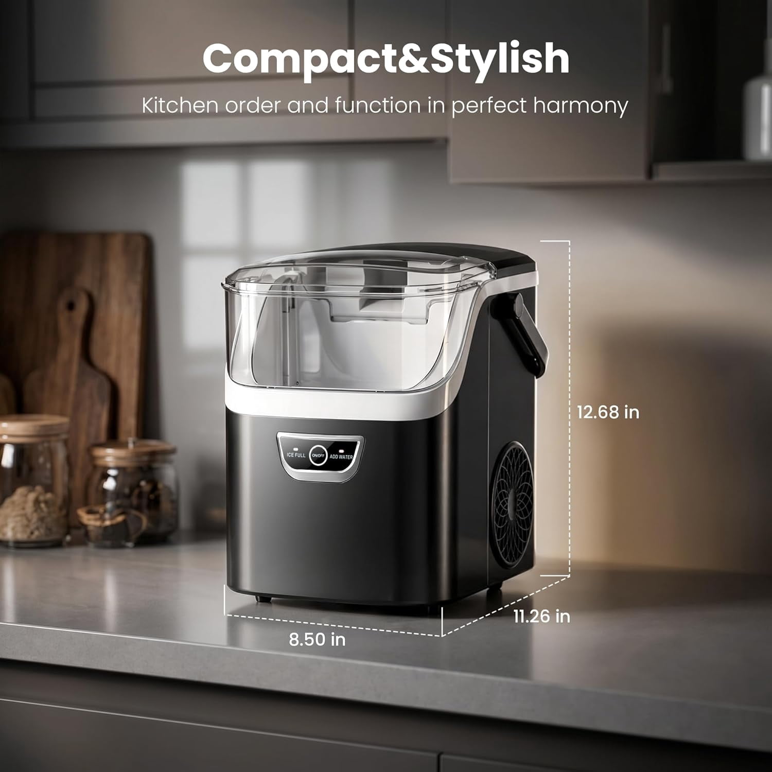 Havato  Nugget Ice Maker, Portable Countertop  Ice Machine  Chewable Crushed Ice | 35Lbs/24H, Self-Cleaning, Quiet & Compact ,Black