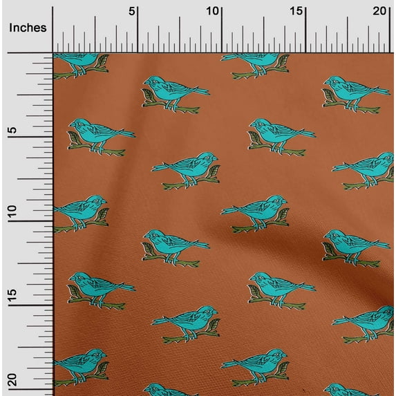 oneOone Viscose Jersey Fabric Branch & Bird Block Printed Craft Fabric BTY 60 Inch Wide