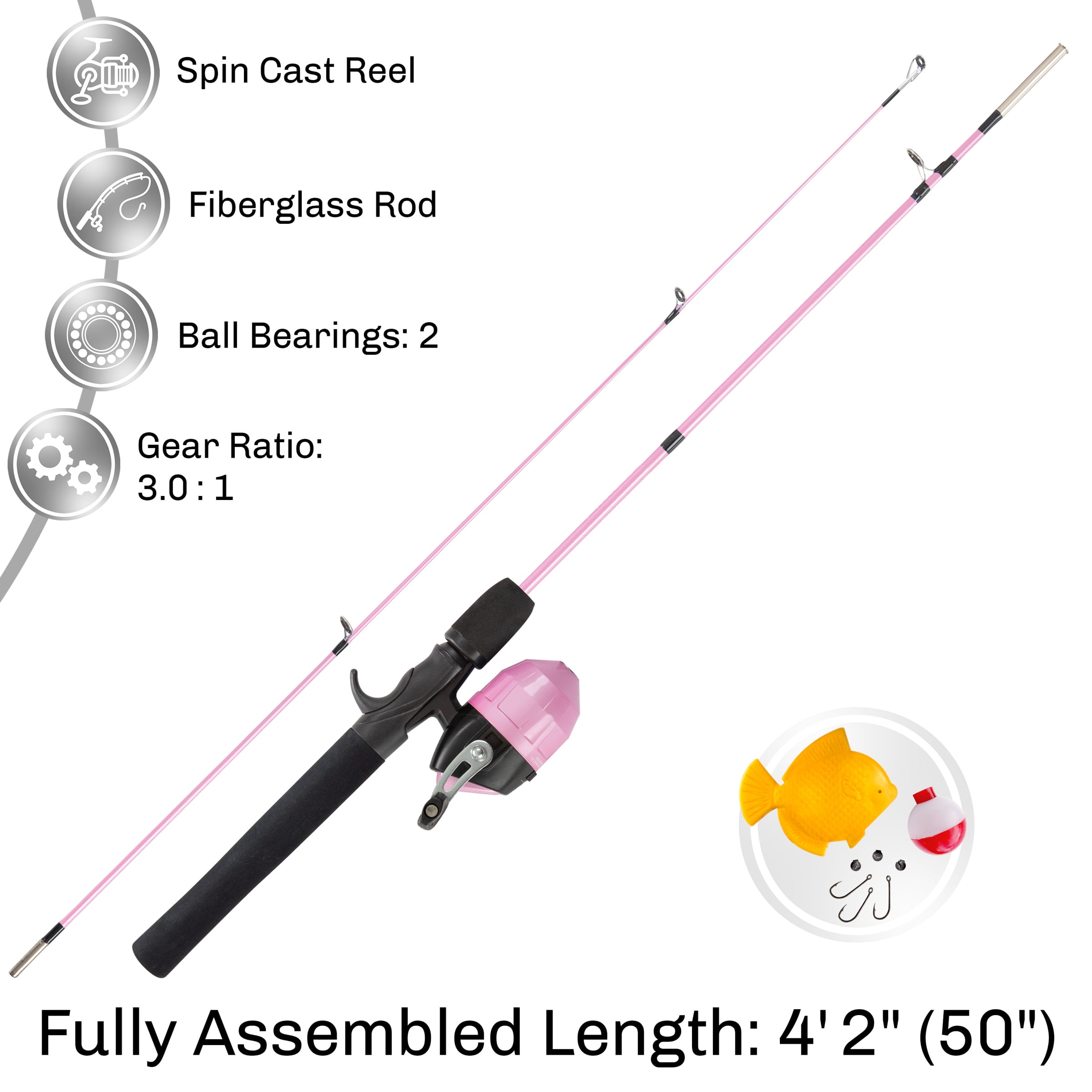 RAD Sportz Youth Fishing Rod & Reel Combo- Starter Set- 4 Ft. 2 In.  Fiberglass Pole 