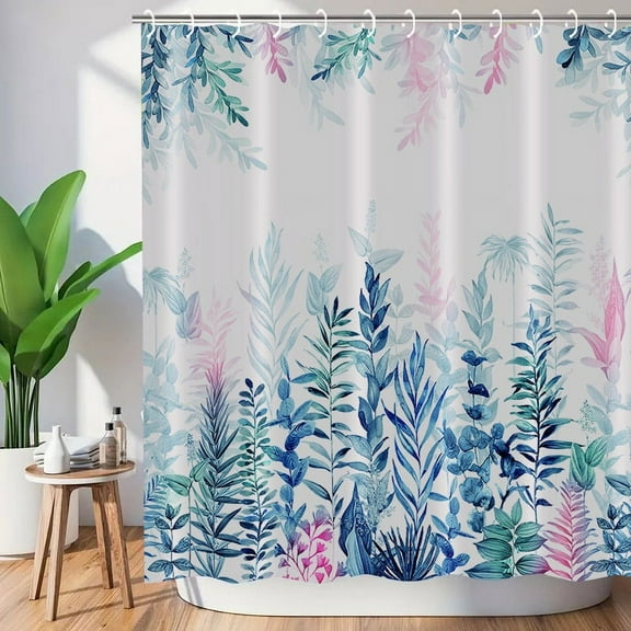 Watercolor Blue  Eucalyptus Leaves Plant Shower Curtain for Bathroom with 12 Hooks,72" Wx72 H